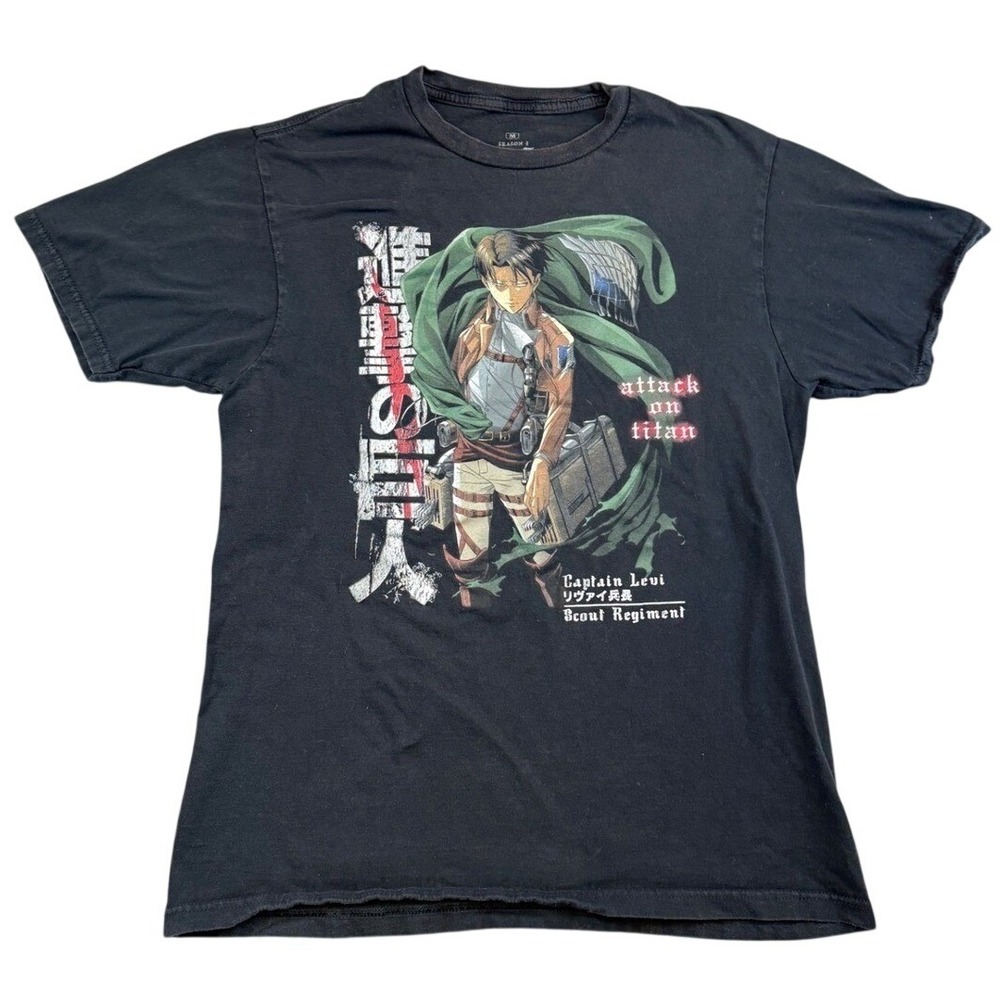 Attack on Titan Captain Levi Scout Regiment Black Graphic T-Shirt Mens Large